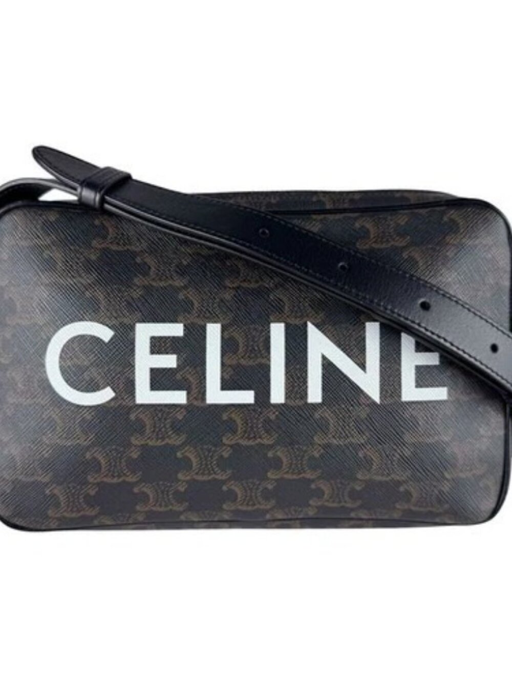 Auth CELINE Triomphe Medium Messenger Bag Shoulder Bag Black/Brown PVC - z10670